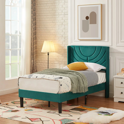 VECELO Set of 2 Twin Bed Frames, Modern Upholstered Platform Bed Frame with Tufted Headboard, No Box Spring Needed, Dark Green