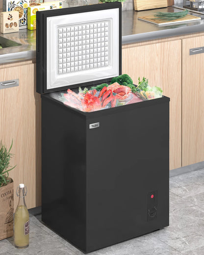 TABU Chest Freezer,3.5 Cu ft Deep Freezer,Garage Ready,Top Open Door,Black