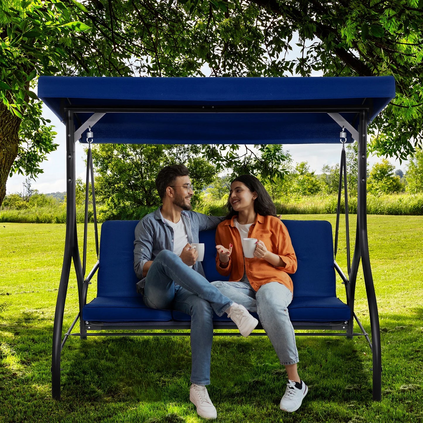 Arlopu 3 Person Porch Swing Outdoor Converting Canopy Swing Glider with Canopy