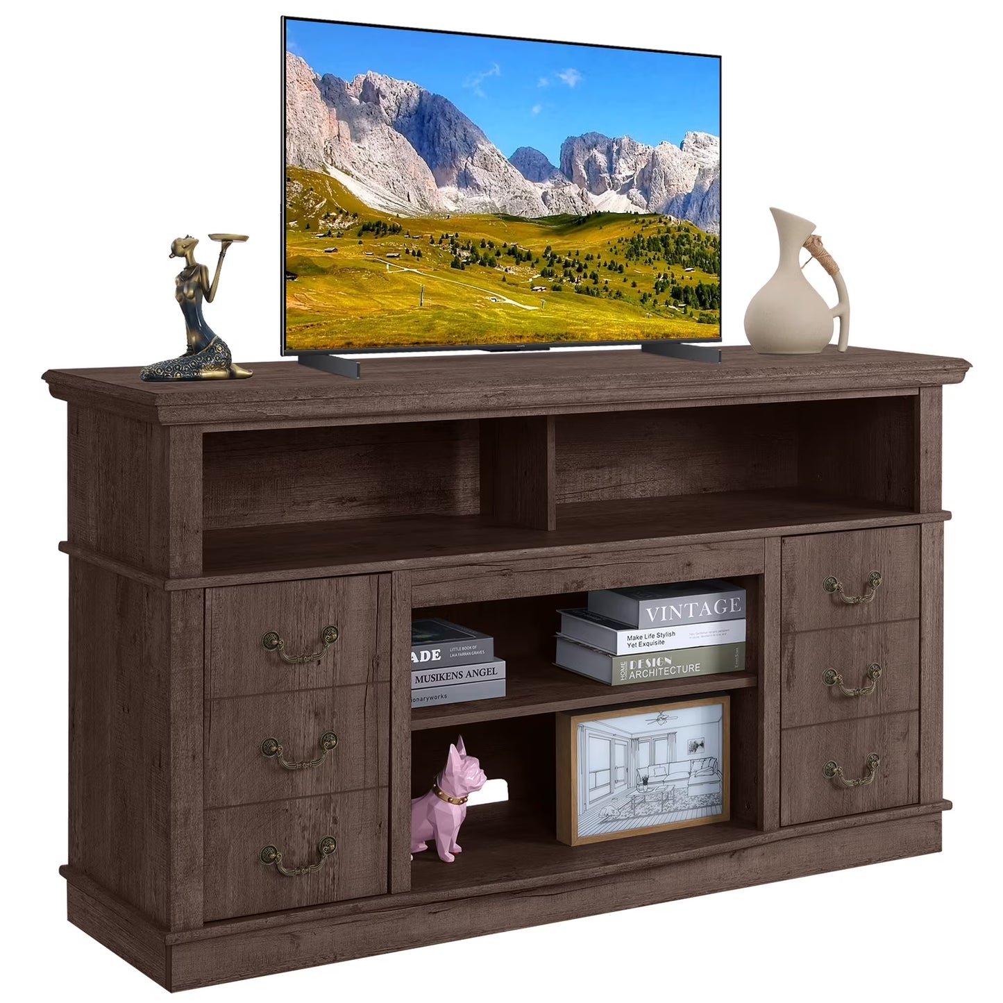 TV Stand for 65 Inch TV, Entertainment Center with Two Glass Barn Doors and Storage Cabinet Table, Farmhouse Style Media Console Table for Living Room(Coffee)