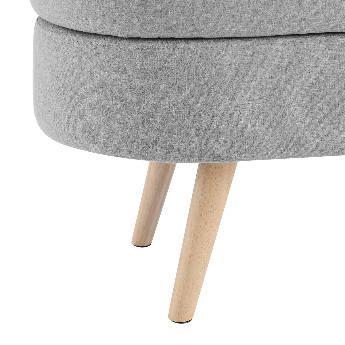 43.5" Oval Storage Ottoman Bench with Solid Wood Legs, Linen Fabric Upholstered Entryway Bench with Safety Hinge, Indoor Bench for End of Bed, Sofa Side, Entryway