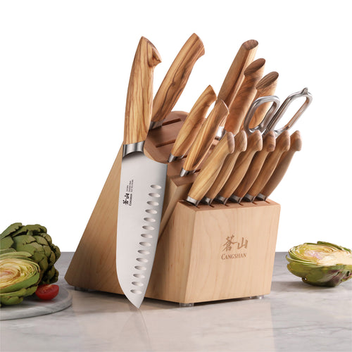 Cangshan OLIV Series Swedish Steel 15-Piece Knife Block Set, Maple Block
