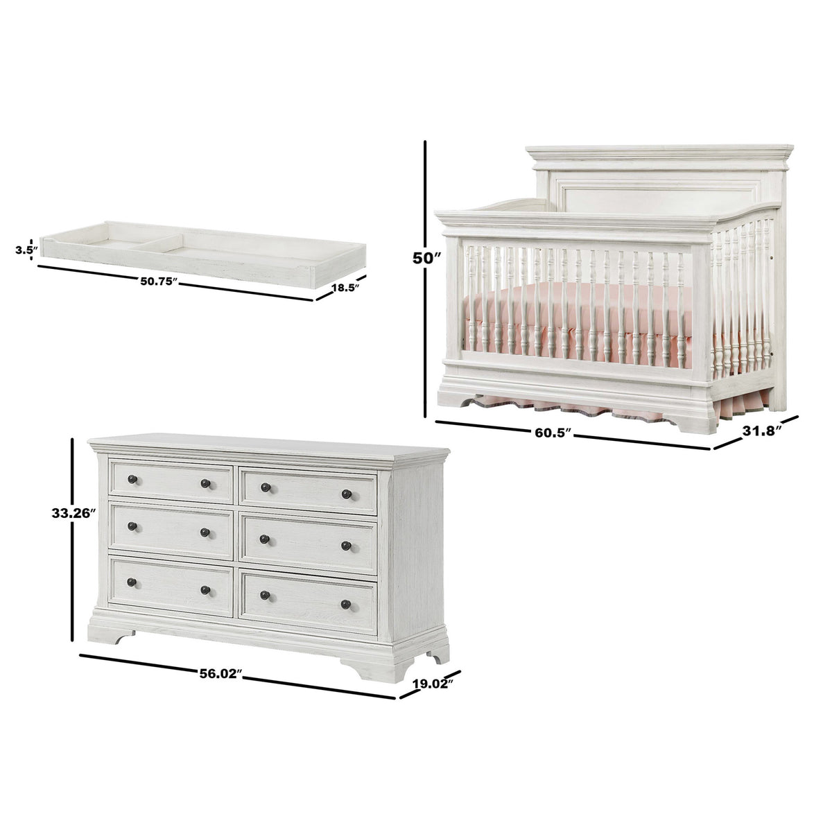 Imagio Baby Ashley 3-piece Crib Set, Brushed White