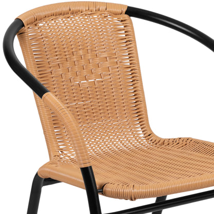 Emma + Oliver Indoor/Outdoor Stacking Rattan Restaurant Patio Chairs, Set of 2, Gray