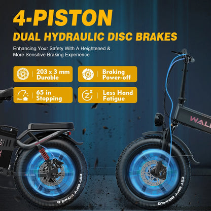 Wallke H9 AWD 3200W Dual Motor Electric Bike for Adult, 82Ah 48V Dual Battery Long Range e-Bicycle, 31-34MPH Fast Ebike, 20" Fat Tire Offroad Full Suspension Folding, 3mm Aluminum Alloy Frame,UL2849