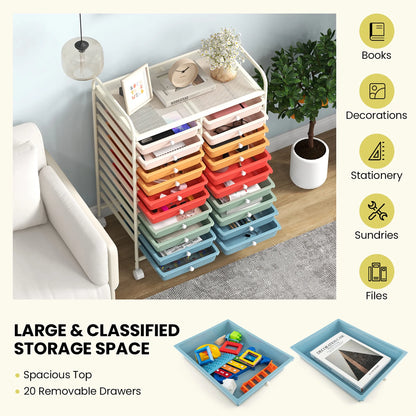 Gymax Office Rolling Cart 20 Storage Drawers Scrapbook Paper Studio Organizer Mutlicolor