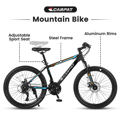 26 inch Mountain Bike for Men, Adult Mountain Bike with Shimano 21 Speed & Disc Brakes, Black Orange