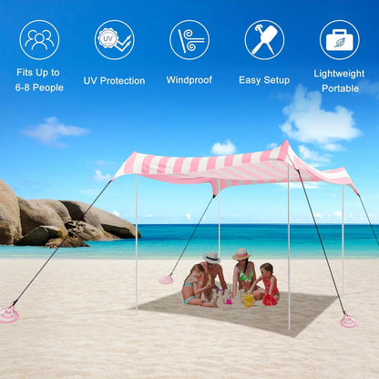 Beach Tent, UPF 50+ Beach Canopy Sun Shade, Portable 10×10 FT Large Pop-Up Beach Tent Sun Shelter with Sand Anchors, Ground Pegs, Easy Setup for Beach, Camping, Park, and Backyard Fun