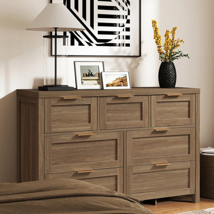 ARKANTOS Wooden 6 Drawer Double Dressers, Wide Chests of Drawers for Bedroom, Natural Oak