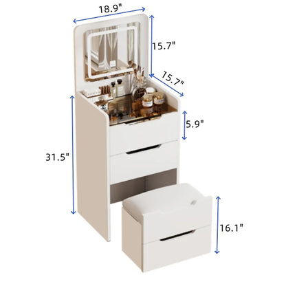 Miniyam Vanity Desk with Lighted Flip Mirror, Drawers & Stool, Makeup Table for Adults, Walnut
