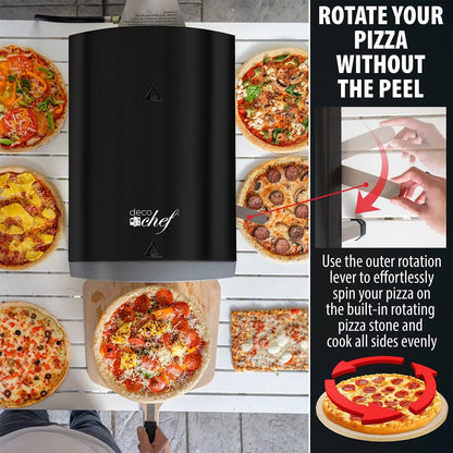 Deco Chef Outdoor Gas Pizza Oven, Portable Collapsable Design, Hassle-Free Self-Rotating Baking Stone, Black