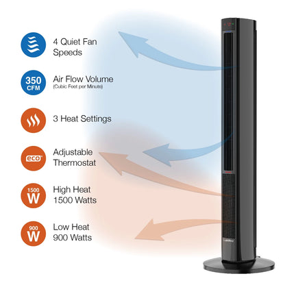 Lasko 42" 1500W All Season Tower Fan & Space Heater with Timer and Remote, White, FH500