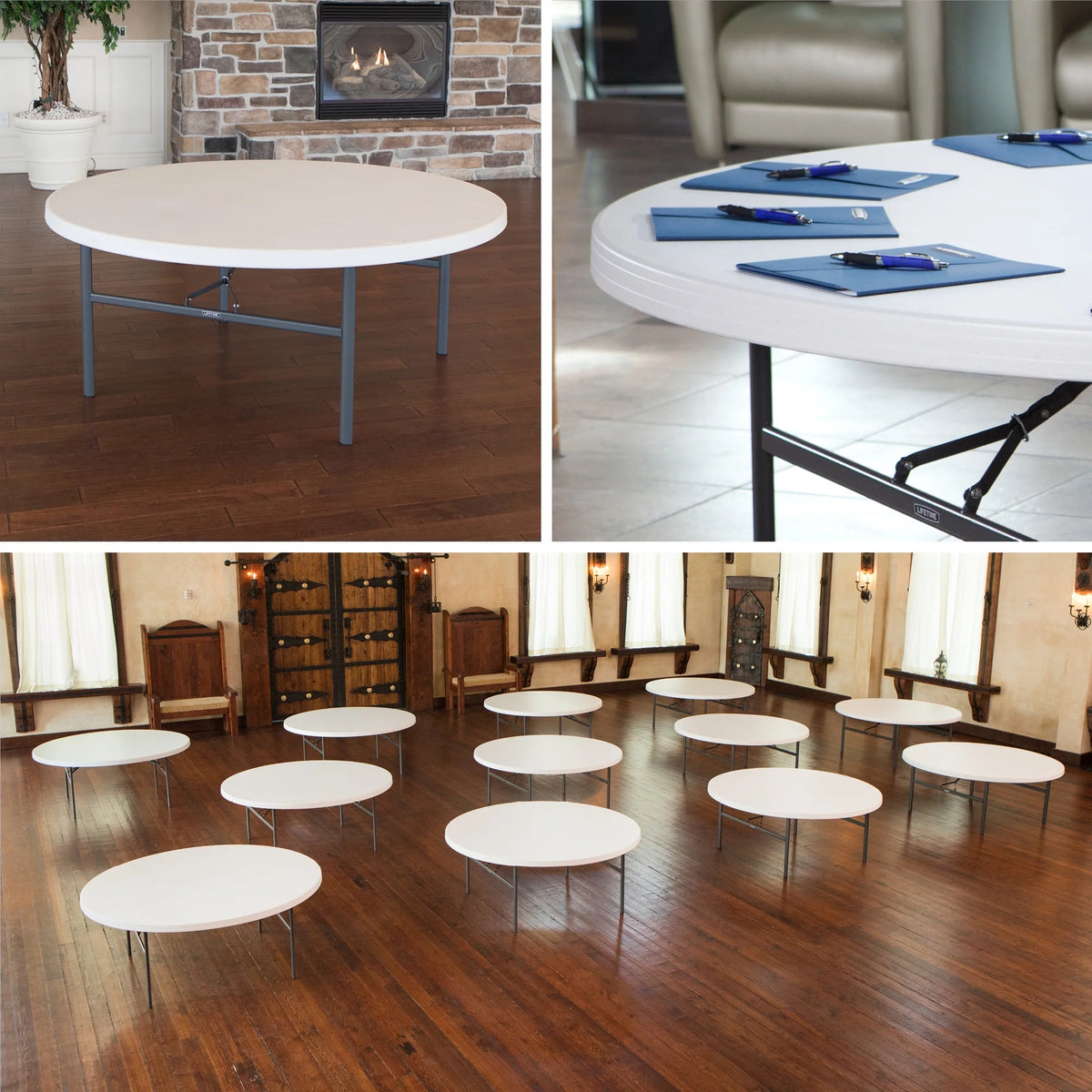 Lifetime 72-Inch Round Table. White Granite - 12 Pk (Commercial) - 82673