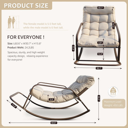 RADIATA Oversized Rocking Chair with Footrest, RADIATA Patio Papasan Rocking Recliner for Indoor Outdoor Use, Heavy Duty Wicker Lounge Chair, 450lbs, Beige