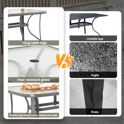 Arlopu Patio Rectangular Tempered Glass Dining Table, All-Weather Use, Outdoor Table for Garden & Backyard