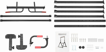 Power Tower Pull Up Bar Station Foldable Pull Up Rack Dip Station 5.74-7.55ft Height Adjustable Home Strength Training Fitness Workout Equipment, Up to 440lbs (With double bars)