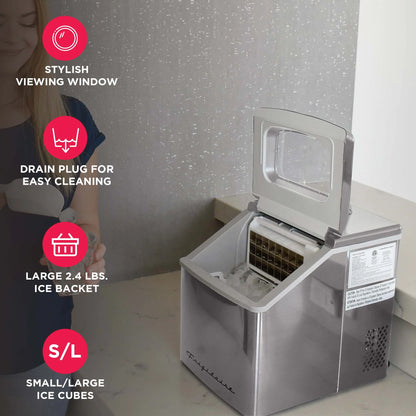 Frigidaire 40lbs. Countertop Clear Square Ice Maker - Stainless Steel