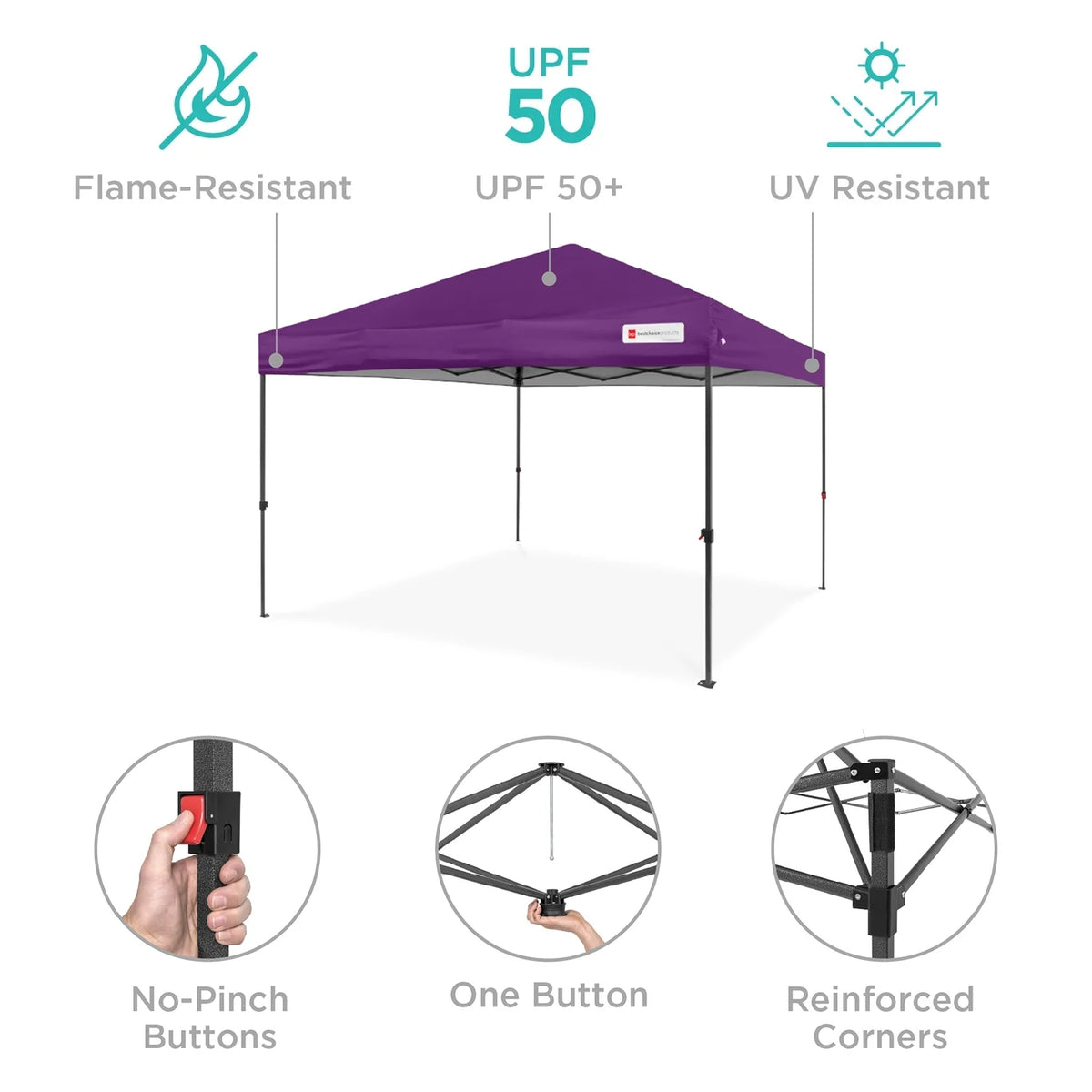Best Choice Products 12x12ft Easy Setup Pop Up Canopy w/ 1-Button Setup, Wheeled Case, 4 Weight Bags - Navy Blue