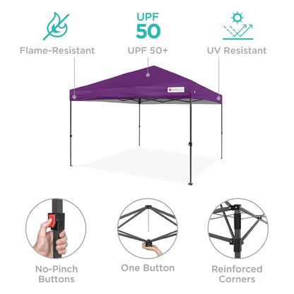 Best Choice Products 12x12ft Easy Setup Pop Up Canopy w/ 1-Button Setup, Wheeled Case, 4 Weight Bags - Navy Blue
