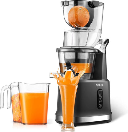 SIFENE 200W Cold Press Juicer Machine for Fruits and Vegetables, Masticating Juice Maker with 83mm Wide Chute, High Yield, Easy Clean, Gray
