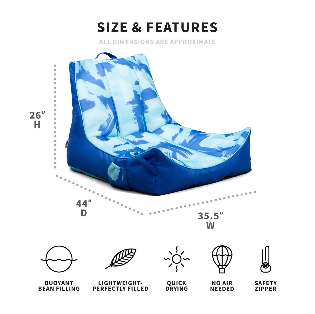 Big Joe Captain's Float No Inflation Needed Pool Lounger with Drink Holder, Tropical Hibiscus Aqua Double Sided Mesh, Quick Draining Fabric, 3 feet