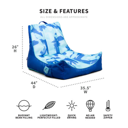 Big Joe Captain's Float No Inflation Needed Pool Lounger with Drink Holder, Tropical Hibiscus Aqua Double Sided Mesh, Quick Draining Fabric, 3 feet
