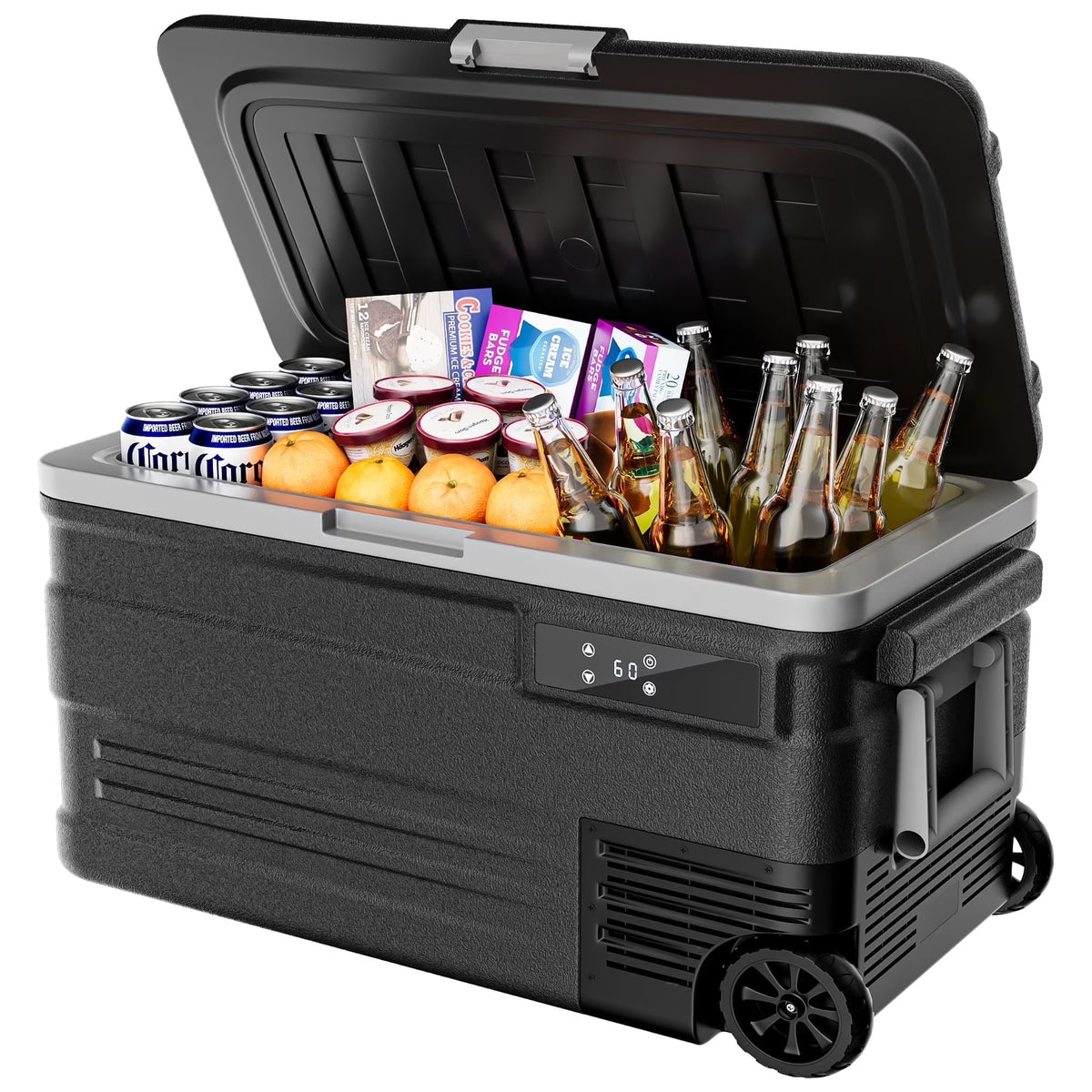 Simzlife 12 Volt Car Refrigerator, 80QT(75L) Portable RV Car Fridge with Wheels, 0�H~68�H, 12/24V DC & 110-240V AC, Black