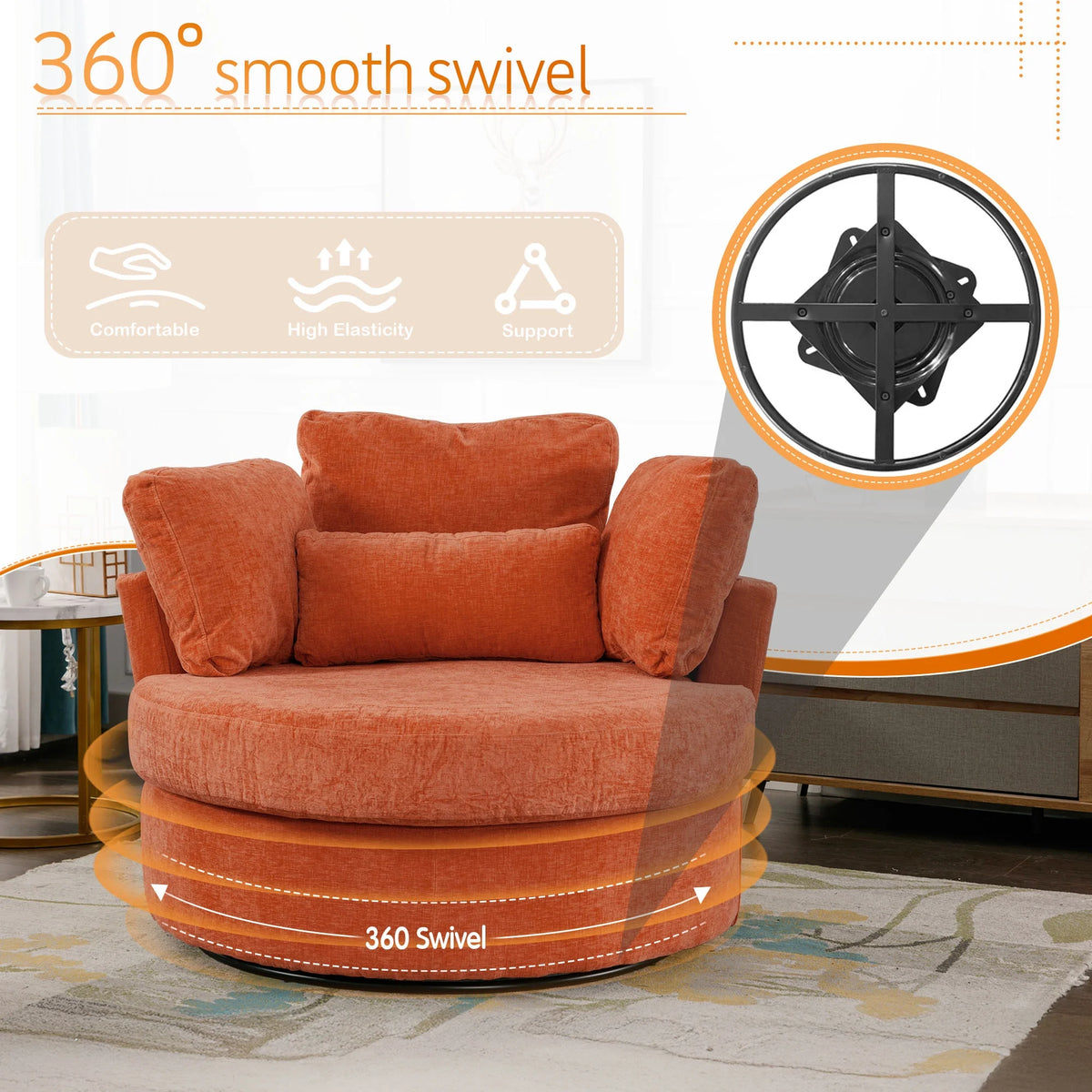 Muumblus Teddy Swivel Accent Barrel Chair, Modern Oversize Sherpa Comfy Round Reading Armchair for Living Room, Ivory