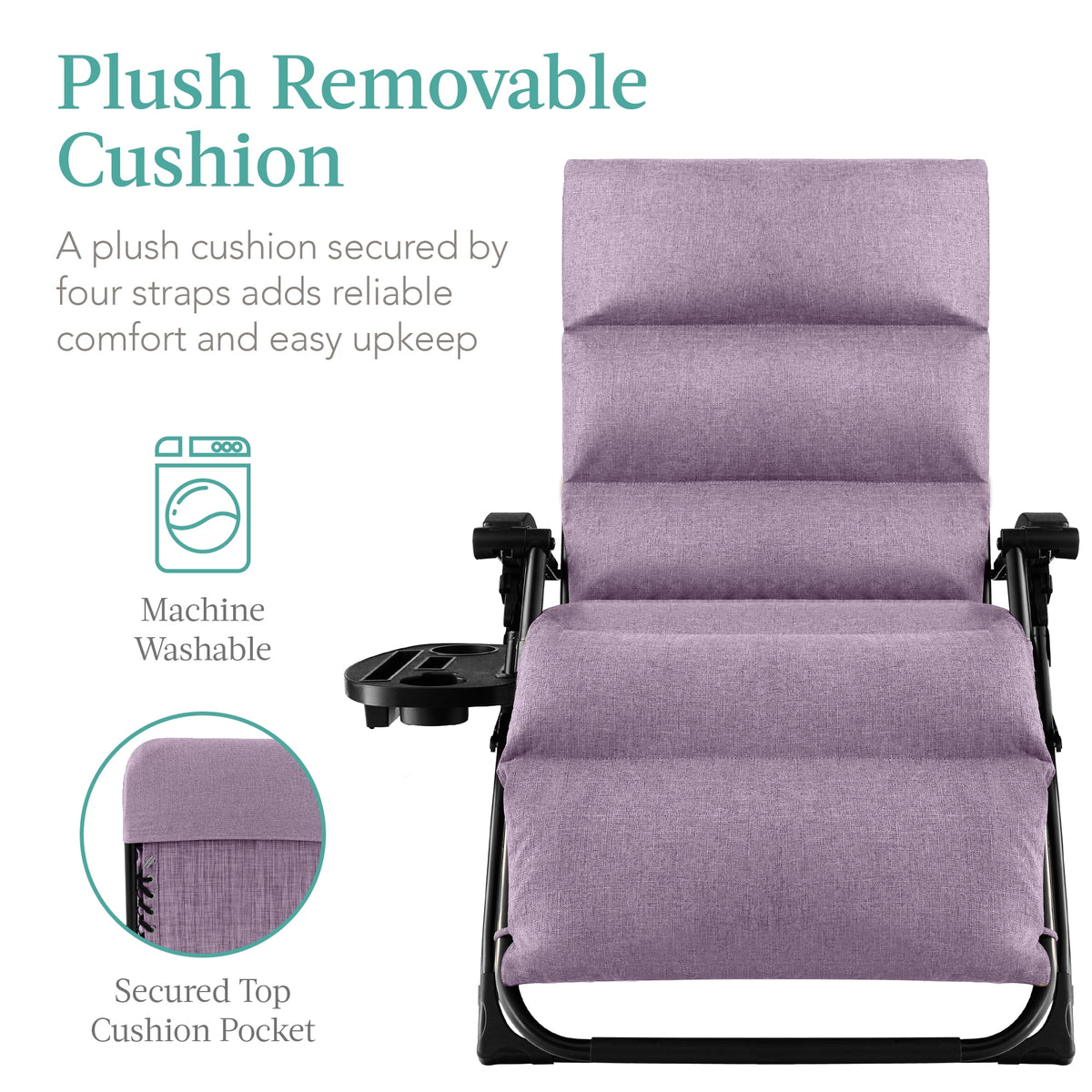 Best Choice Products Oversized Zero Gravity Chair, Folding Recliner w/ Removable Cushion, Side Tray - Fossil Gray