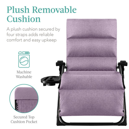 Best Choice Products Oversized Zero Gravity Chair, Folding Recliner w/ Removable Cushion, Side Tray - Fossil Gray