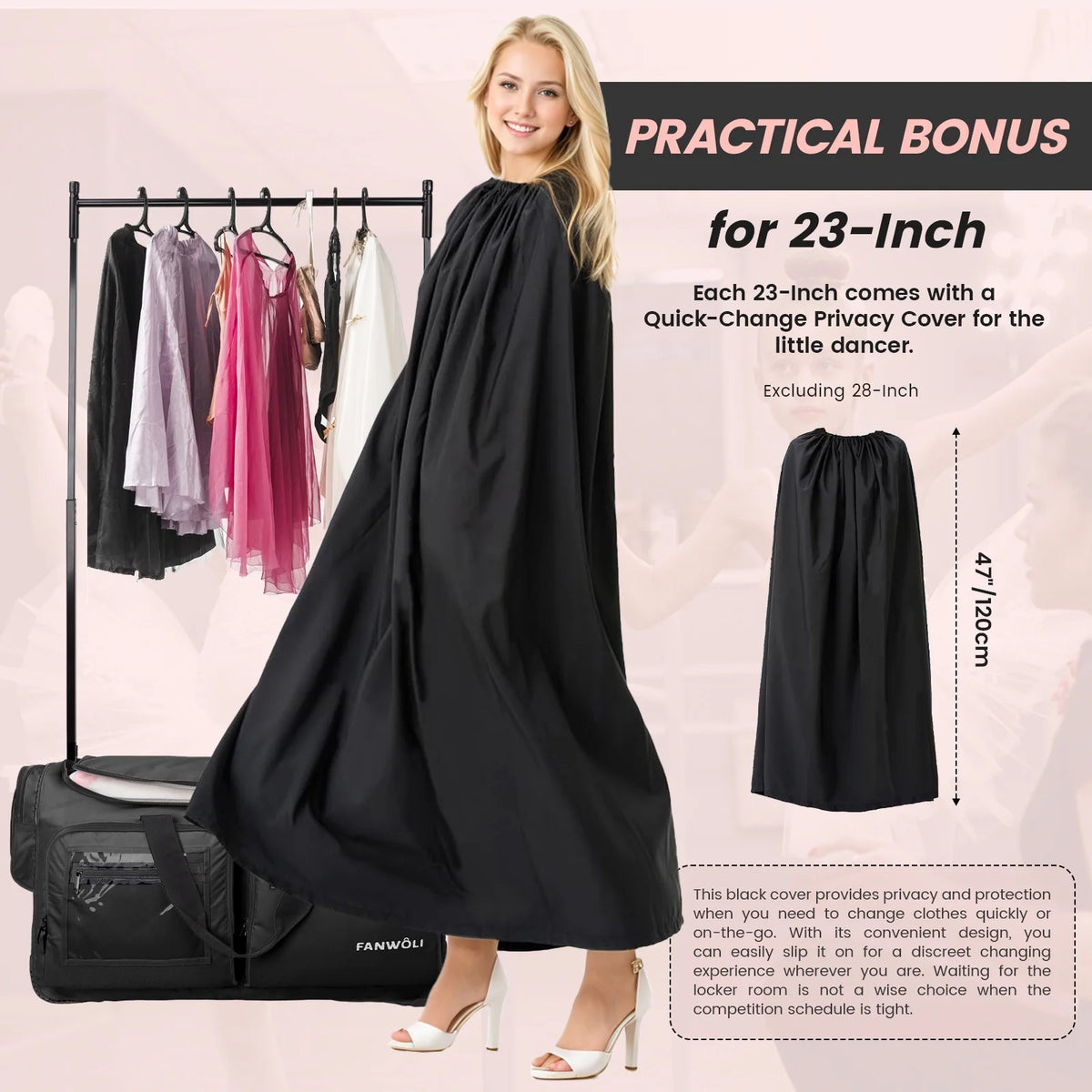 Fegat Dance Bag with Garment Rack - 28"Collapsible Rolling Competition Dance Duffle Bag Lightweight Costume Wheeled Suitcase for Dancers Shows Livestreamer Athletes