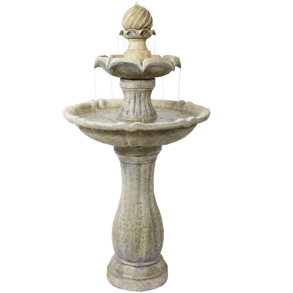 Sunnydaze Outdoor 2-Tier Solar Powered Polyresin Arcade Water Fountain with Battery Backup and LED Light - 45" - Earth Finish