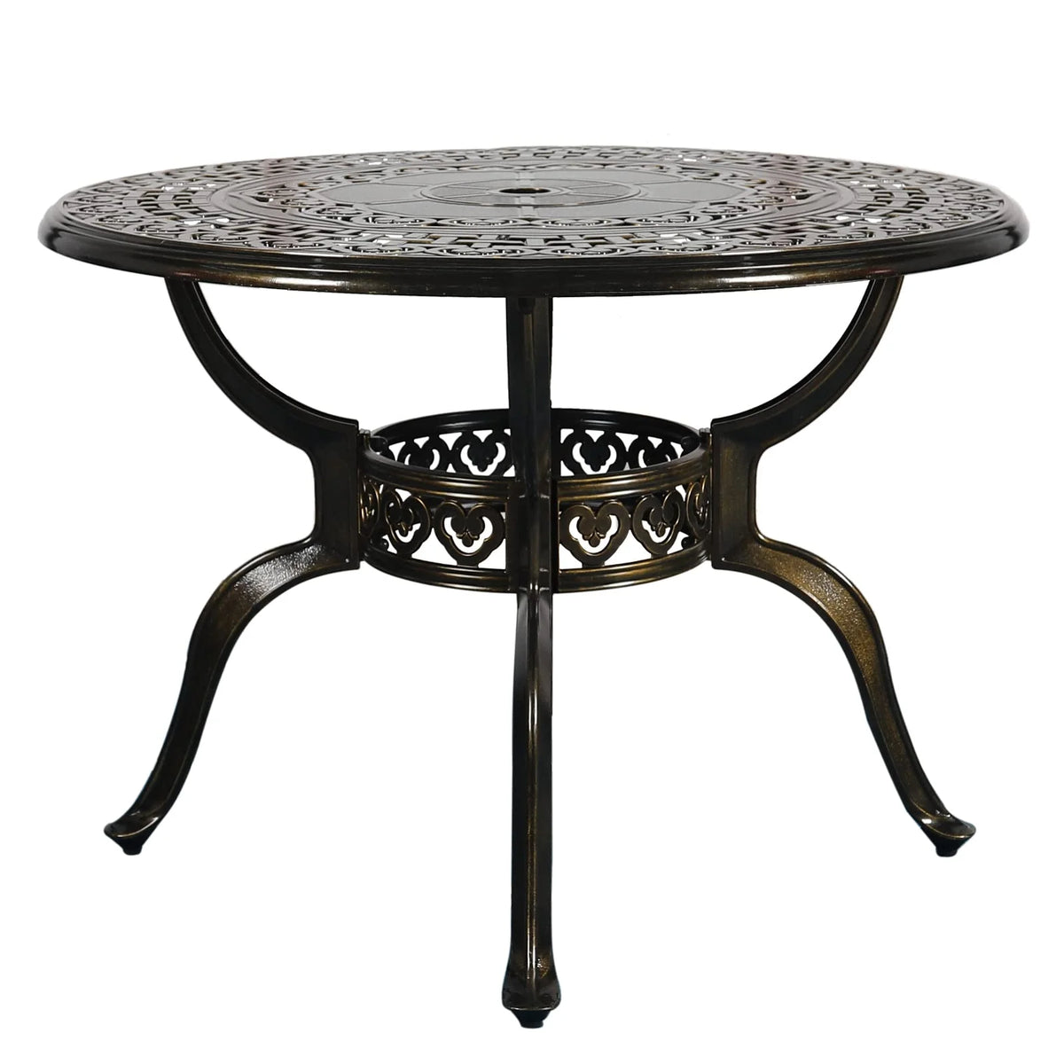 VIVIJASON 38.3" Patio Bistro Table Outdoor Dining Round Table Bronze Cast Aluminum Table with Umbrella Hole