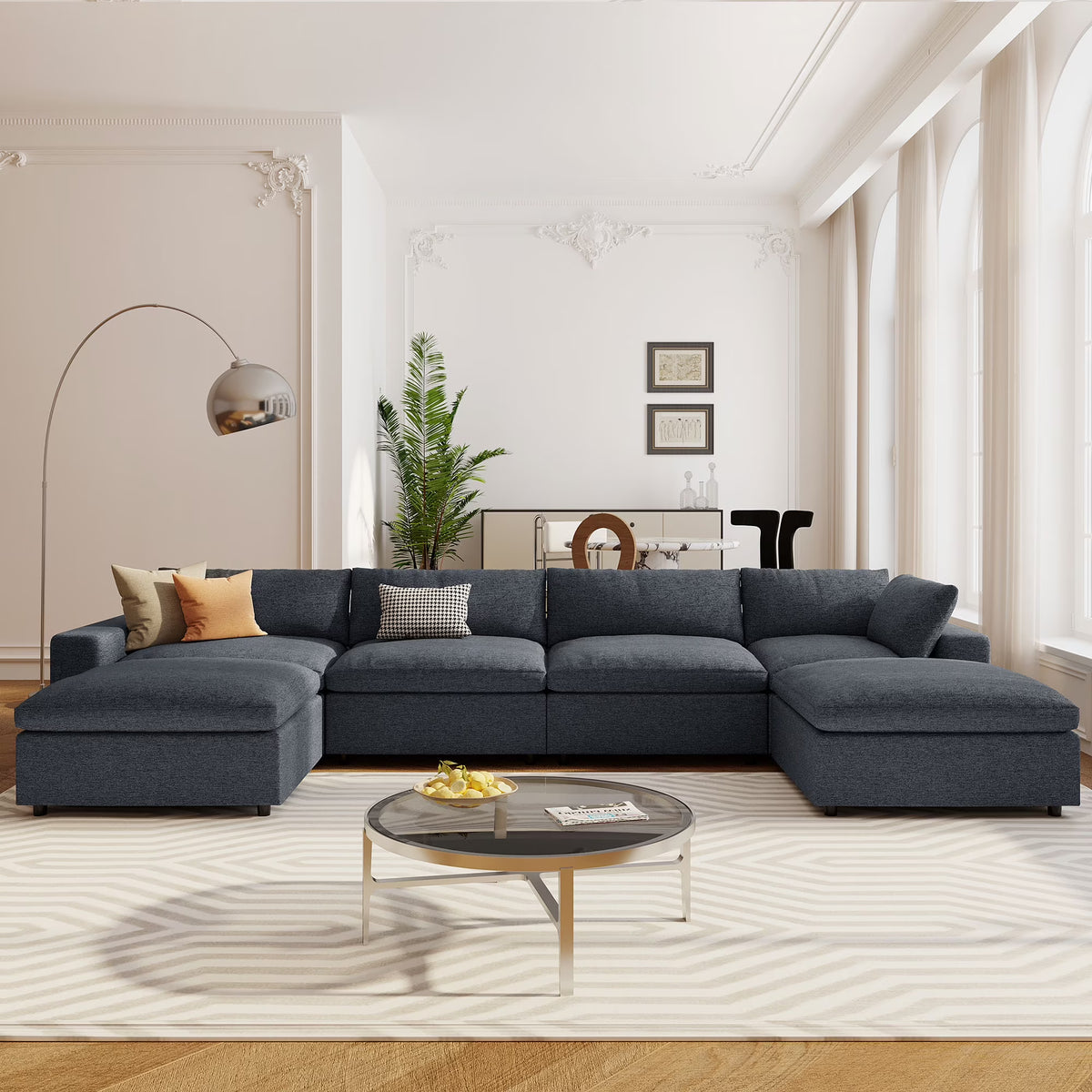 Harper & Bright Designs Convertible Modular Sectional Sofa with 2 Removable Ottomans & Pillows, Large U Shape Cloud Couch with Reversible Chaise for Living Room, Grey