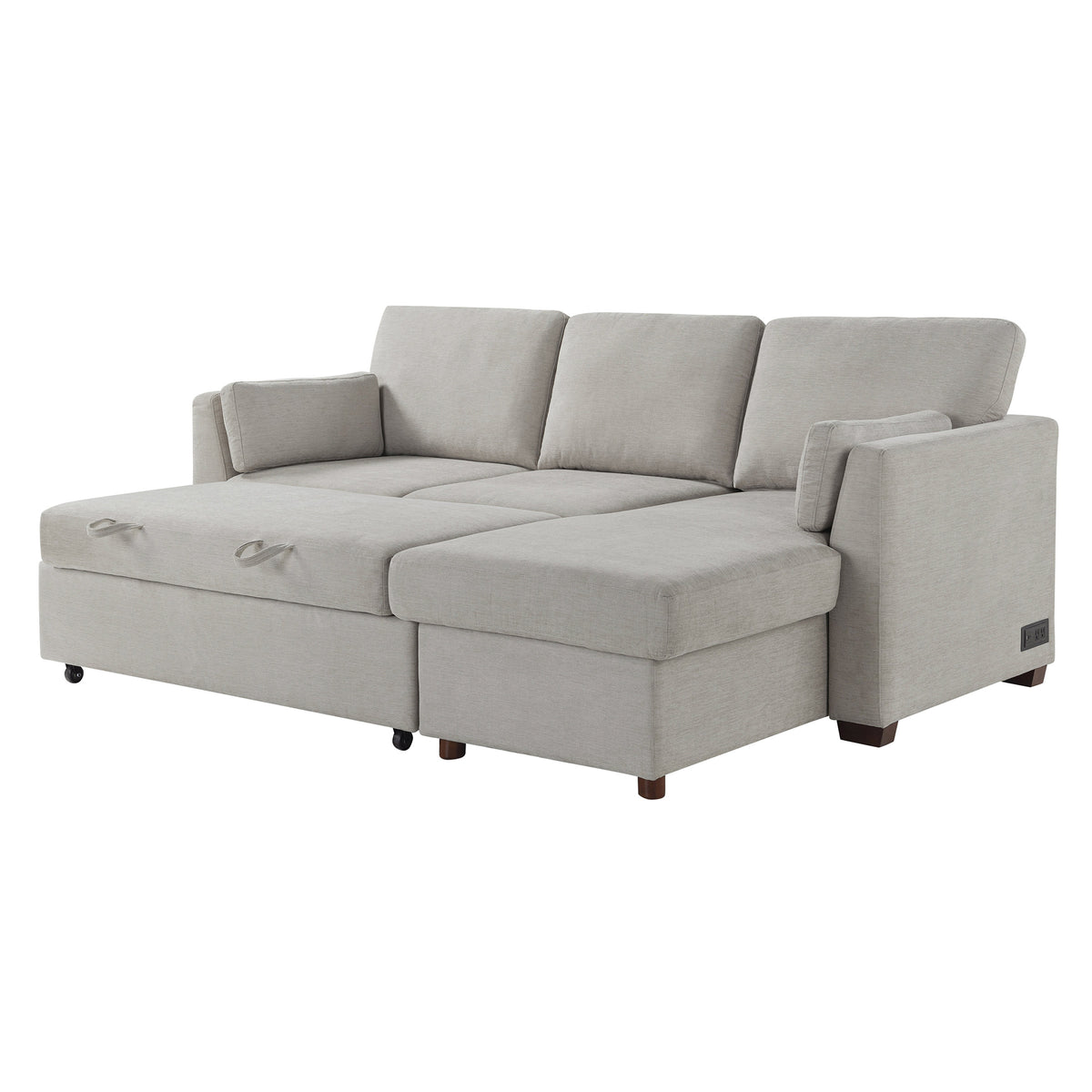 Coddle Luke Fabric Sleeper Sofa with Reversible Chaise and Storage, Beige