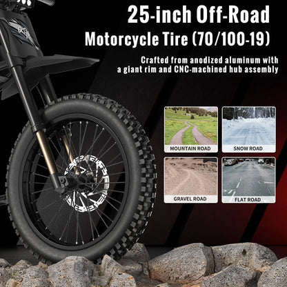 Riding'Times 2400W 48V Electric Dirt Bike for Adults Ridingtimes GT73,brushless Hub Motor,18.2AH*2 Electric BIKE with 25" tires digital screen Carbon Steel,BLACK