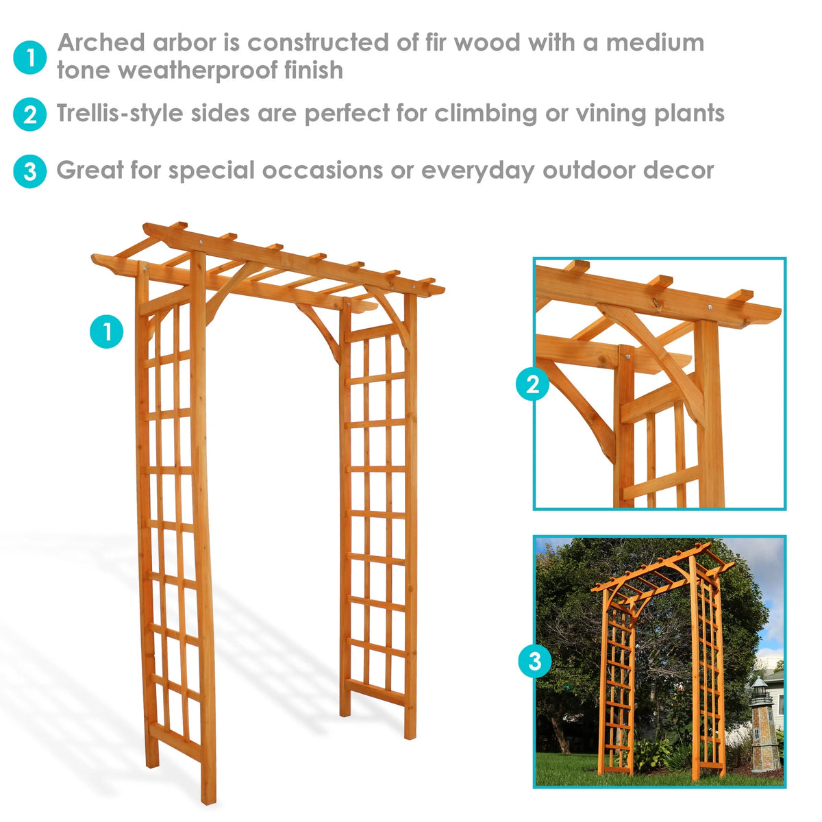 Sunnydaze 78.5" Brown Wooden Garden Arbor Walkway Wedding Arch, Weather-Resistant Finish