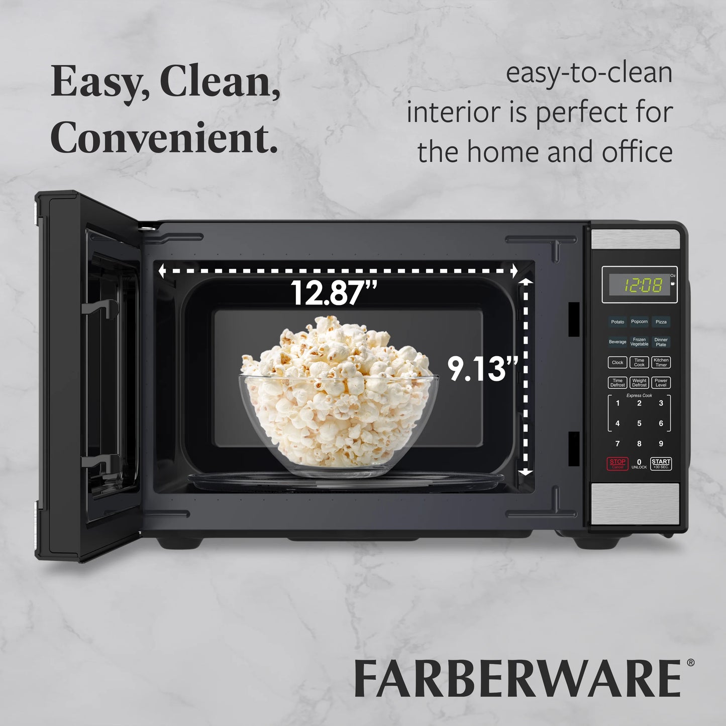 Farberware Countertop Microwave Ov 1100 Watts, 2.2 cu ft - Smart Sensor With LED Lighting and Child Lock - Perfect for Apartments and Dorms - Easy Clean Black Interior, Stainless Steel
