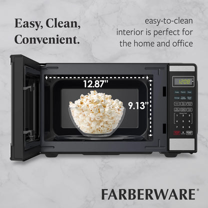 Farberware Countertop Microwave Ov 1100 Watts, 2.2 cu ft - Smart Sensor With LED Lighting and Child Lock - Perfect for Apartments and Dorms - Easy Clean Black Interior, Stainless Steel