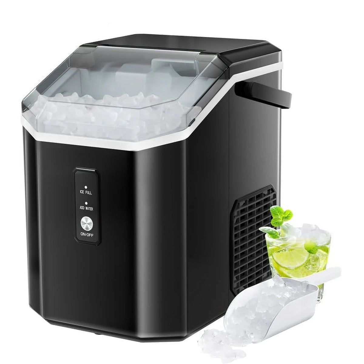 Auseo SS Nugget Countertop Ice Maker with Soft Chewable Ice, 35Lbs/24H, Self-Cleaning, Ice Scoop, Stainless Steel Silver, for Kitchen/Office/Party
