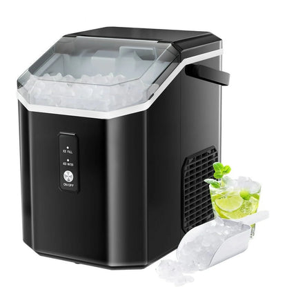 Auseo SS Nugget Countertop Ice Maker with Soft Chewable Ice, 35Lbs/24H, Self-Cleaning, Ice Scoop, Stainless Steel Silver, for Kitchen/Office/Party
