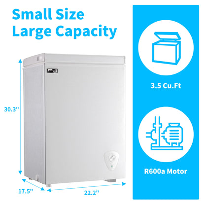 WANAI 3.5 Cu.ft,Chest Freezer,Deep Freezer,Removable Storage Basket Freezer,White