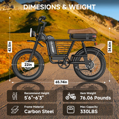 1500W Peak Electric Bike for Adults, 20" Fat Tire E-Bike, 48V 15Ah Battery, 7-Speed E-Mountain Bike with Storage Rack, UL2849