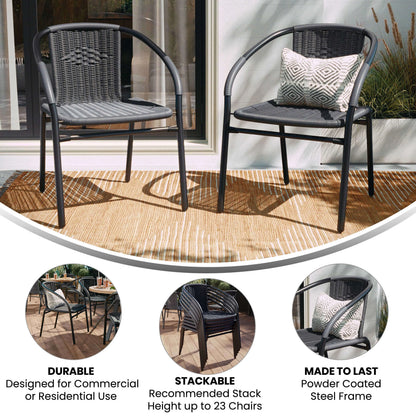 Emma + Oliver Indoor/Outdoor Stacking Rattan Restaurant Patio Chairs, Set of 2, Gray