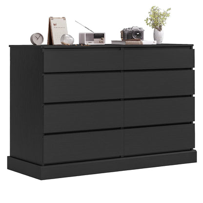 8 Drawers Double Dresser Wooden Black Chest of Drawers for Bedroom, Large Storage Cabinet for Home Living Room