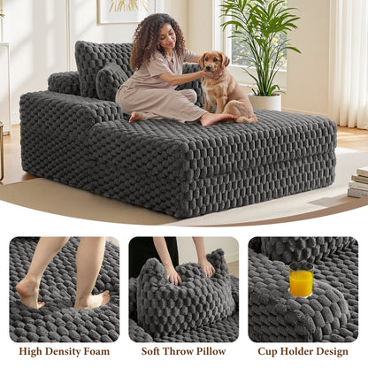 ATHOPE 53"W Oversized Chaise Lounge Chair Indoor, Corduroy Couch Chair with Pillows, Comfy Reading Chairs with Wide Arms, Upholstered Sleeper Sofa for Living Room, No Assembly Required, Gray