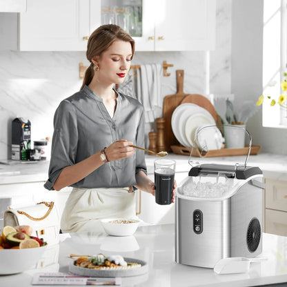 Auseo Nugget Ice Maker Countertop,  Ready in 6 Mins ,35Lbs Each  day with Self-Cleaning,Portable Sonic  Ice Machine  for Home/Office/Bar, Black