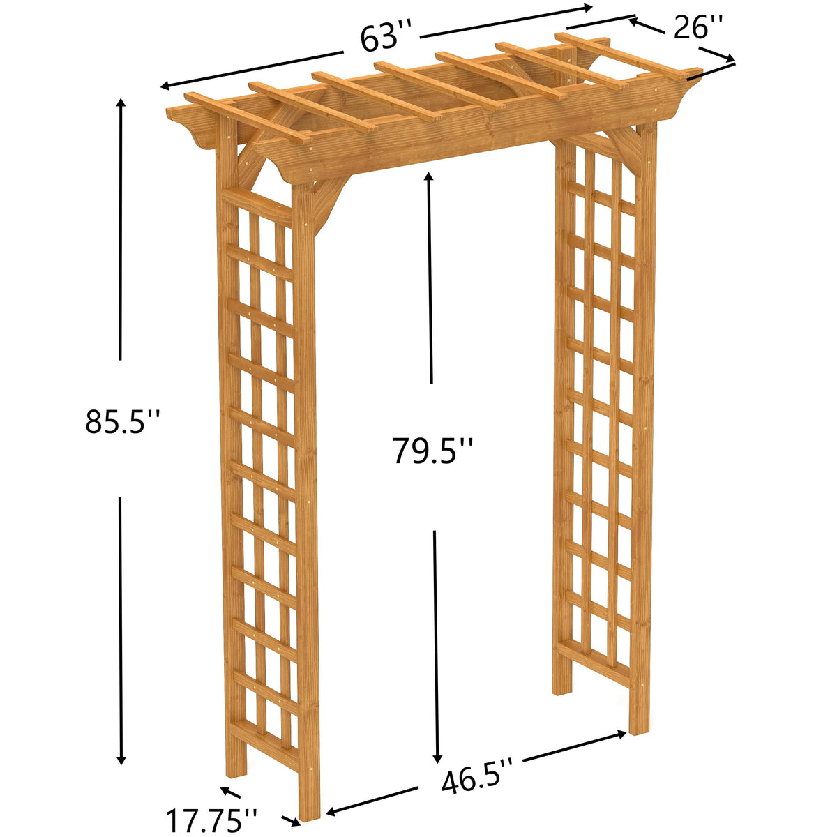 CAMSCH 85'' Premium Outdoor Wooden Arbor Arch with Trellis, Straight top, Pergola Arch for Climbing Plants, Wood Garden Yard Lattice, Wedding Arch for Ceremony, 63''(L) x 26''(W) x 85''(H)