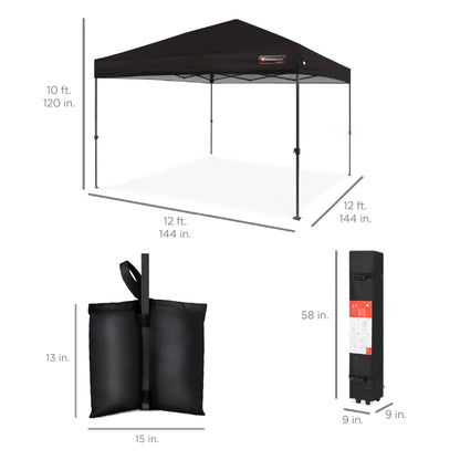 Best Choice Products 12x12ft Easy Setup Pop Up Canopy w/ 1-Button Setup, Wheeled Case, 4 Weight Bags - Navy Blue