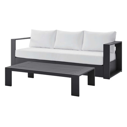Lounge Sofa Table Set, Grey Gray, Aluminum, Metal, Fabric, Modern Contemporary, Outdoor Patio Balcony Cafe Bistro Garden Furniture Hotel Hospitality